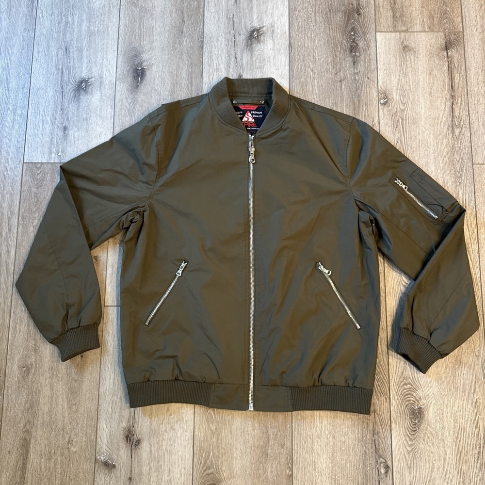 Spire‎ Big Mens Green Bomber Jacket XL Flight Nylon Quilt Lined #887
